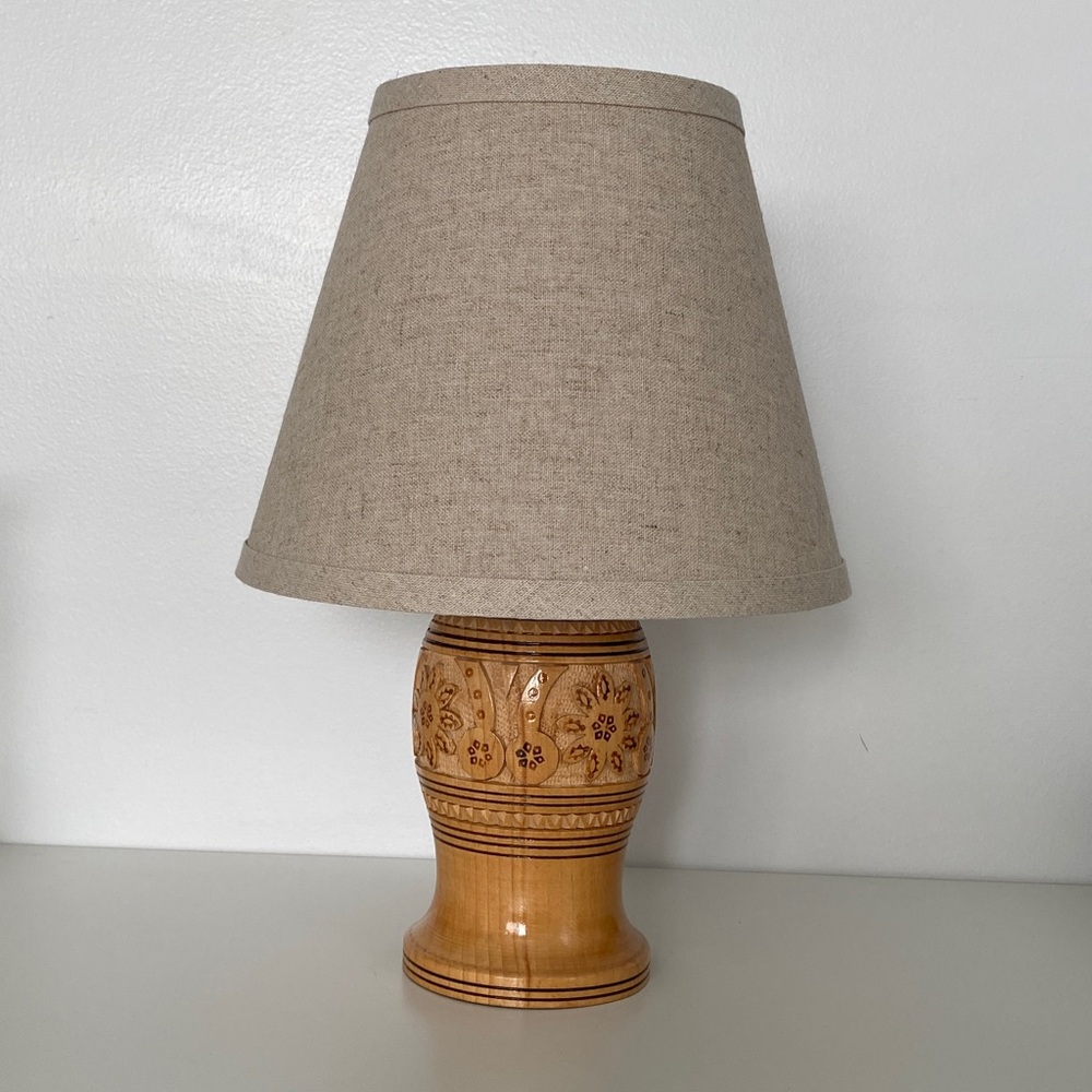 Handmade Hand-carved Wooden Table Lamp